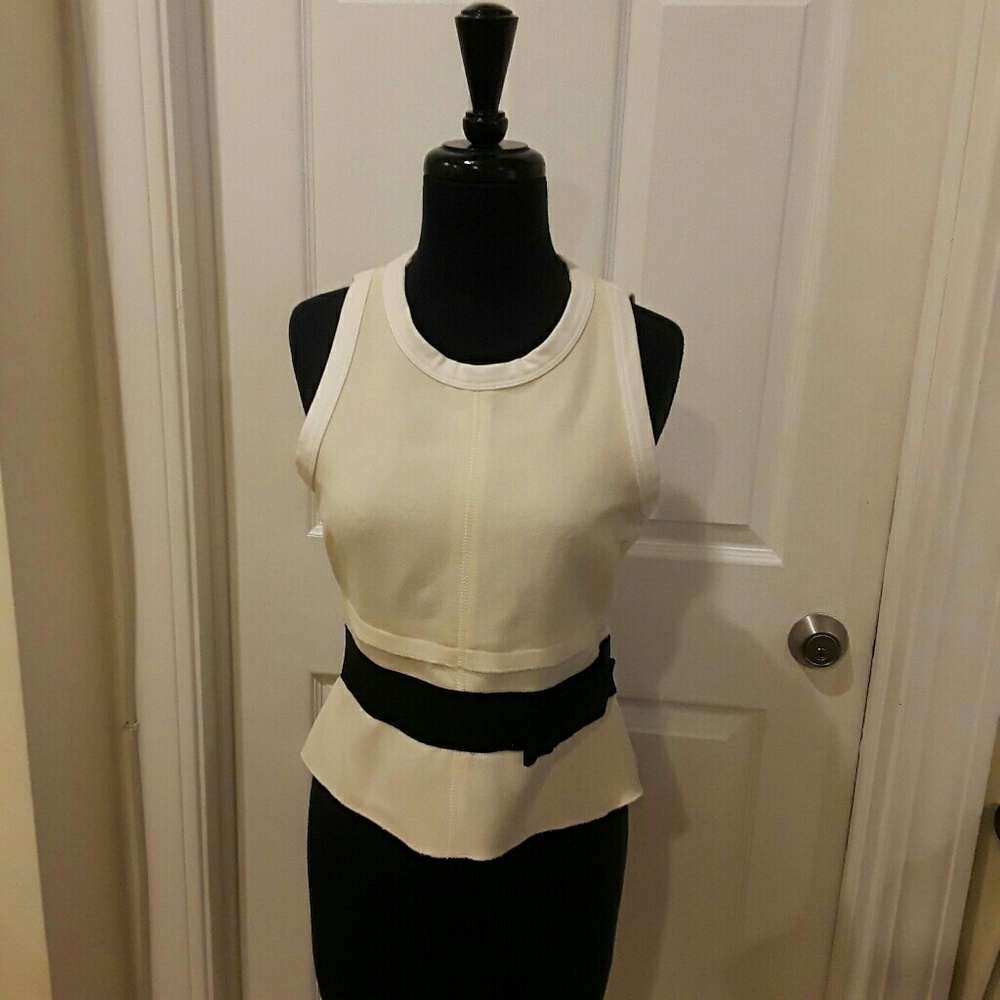 Prada Cream Peplum Blouse with Black Bow